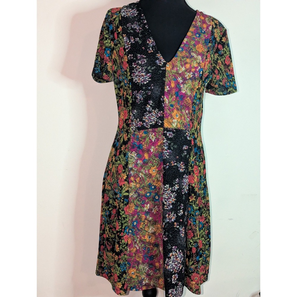 Zara Printed V-Neck Flared Mini Dress‎ Multicolor Size Medium